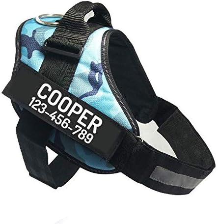 PawPawify Custom No Pull Dog Harness with Name and Phone Number, Heavy Duty Personalized Pet Vest to Prevent Tugging, Pulling, or Choking, Training and Walking (Camouflage Blue, XS (5-9LBS))