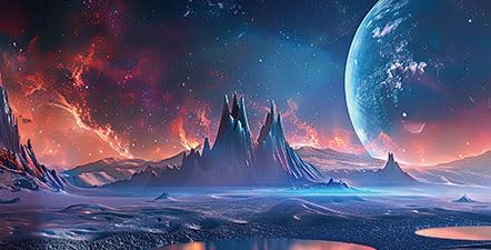 Scarlet Cosmic Aquarium Background,Cool Galaxy Parallel Space Themed Fish Tank Background, Tropical