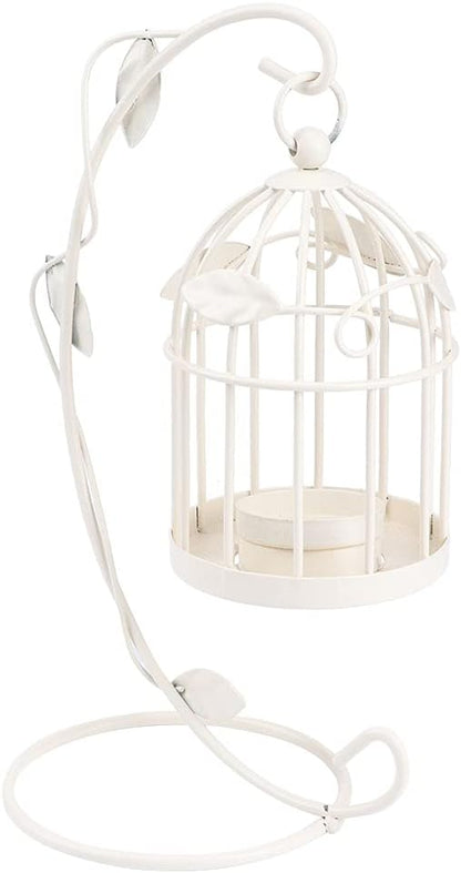 Birdcage Candle Holder, Hanging Candle Holder Decorative Bird Cages Bird Cage Decor Vintage Metal Candlestick for Wedding, Party(White)