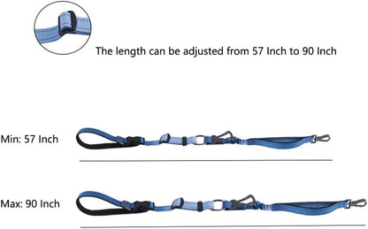 Hands Free Dog Leash for Large Medium Dogs Heavy Duty Bungee Reflective Adjustable Waist Leashes for Walking Running with Car Buckle 4-6FT (Blue)