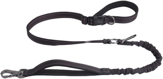 Hands Free Dog Leash for Large Medium Dogs Heavy Duty Bungee Reflective Adjustable Waist Leashes for Walking Running with Car Buckle 4-6FT (Black)