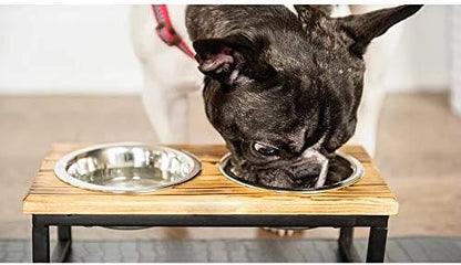 Mango Wood Dog Bowl Stand - Elevated Pet Feeder with 2 Stainless Steel Bowls - Raised Food and Water Dish Set for Dogs and Cats, Available in 4 Sizes, Pet Dining Station, Large/48oz