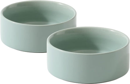 Ceramic 5.1inch Set of 2 Dog and Cat Bowls, 2pcs Anti-Slip Food and Water Feeder Dishes for Puppies, Kitties, Cats(2 Bowls, Light Green)