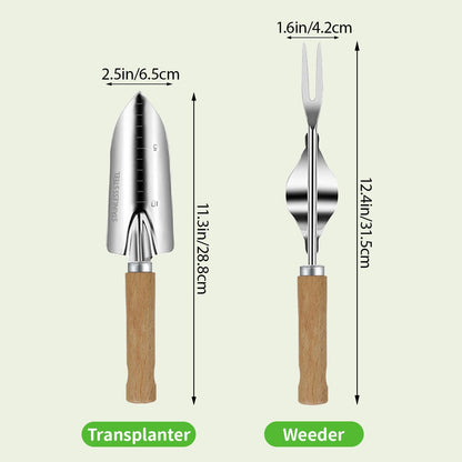 Garden Tool Set, 2 Pieces Stainless Steel Heavy Duty Garden Tools, Garden Kit with Ergonomic Wooden Handle, Durable Garden Tools for Gardening, Gardening Gifts for Women