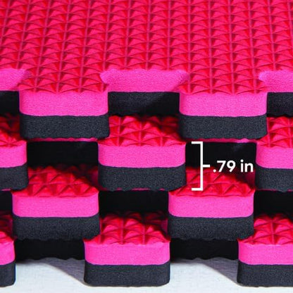 Norsk Reversible Gym Exercise Mats 3/4" Thick EVA Interlocking Foam Tiles, Perfect Home Gym Flooring, 32 Tiles & 64 Trim Pieces, 128 Sq. Ft. Reversible, Red/Black