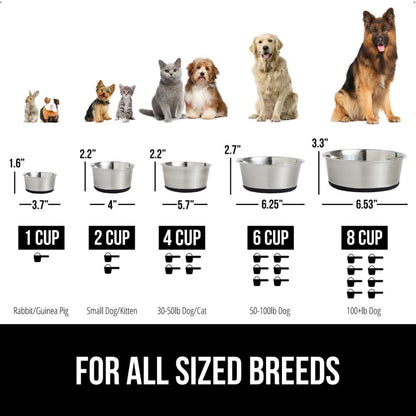 GORILLA GRIP Set of 2 Dog Bowls, Heavy Duty Metal Food and Water Bowl for Feeding Dogs and Cats, Dishwasher Safe, Rust Resistant Stainless Steel, BPA Free Rubber Base, Holds 1 Cup (8 fl oz), Black