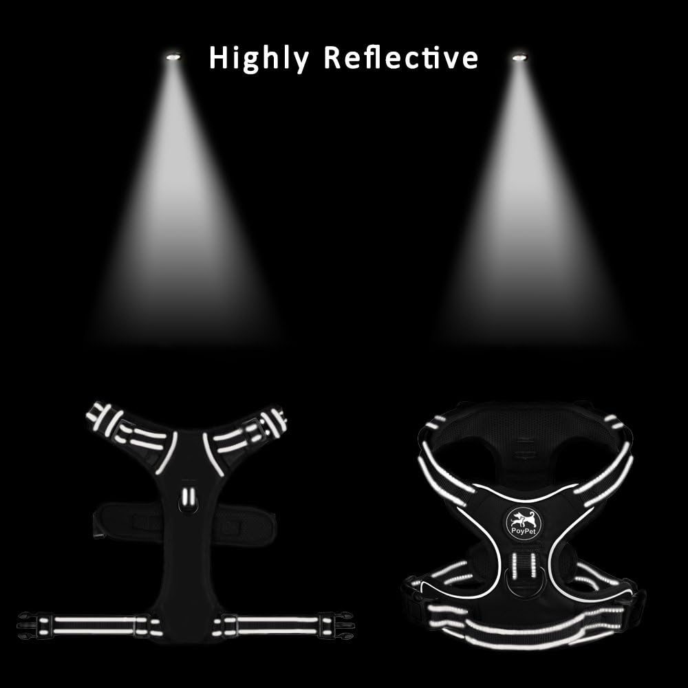 PoyPet No Pull Dog Harness, Reflective Comfortable Vest Harness with Front & Back 2 Leash Attachments and Easy Control Handle Adjustable Soft Padded Pet Vest for Small to Large Dogs (Pink,XL)