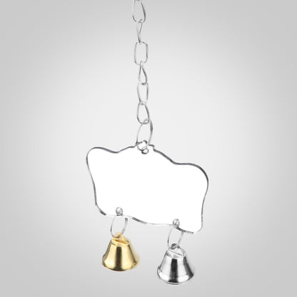 Hypeety Pet Bird Mirror Toy with Bells Hanging Toy for Parakeet Cockatiel Conure Lovebirds Finch Canary Cage Swing Fun Play Toy (Bird Mirror-2 Bells)