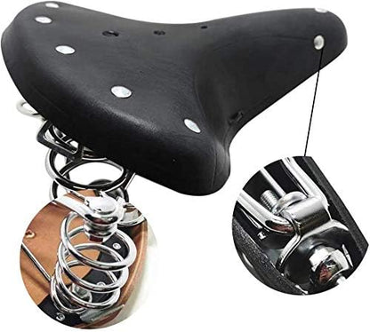 UNISTRENGH English Vintage Bicycle Saddle Touring City Saddle Comfortable Comfort Leather Bicycle Seat with Spring Rivets for Women Men