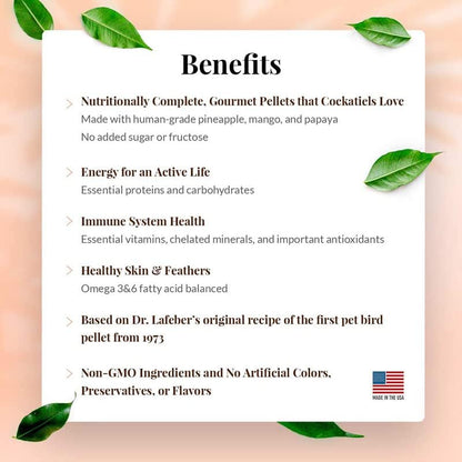 LAFEBER'S Cockatiel Pellets (1.25 lb (Pack of 2), Tropical Fruit Pellets)