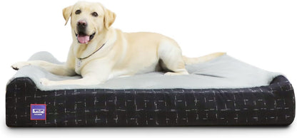 Laifug Orthopedic Memory Foam Extra Large Dog Bed with Pillow and Durable Water Proof Liner & Removable Washable Cover & Smart Design (Jumbo (50"x36"x10"), Black Grid Gray)