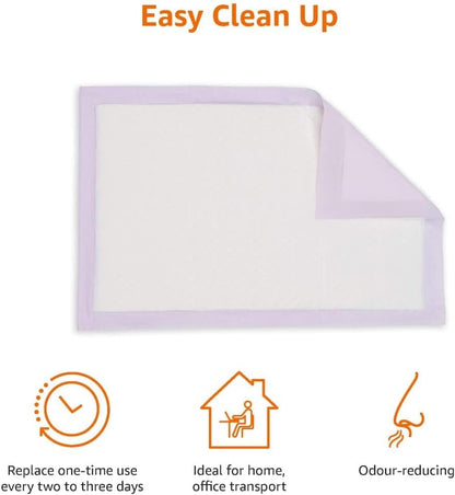 Amazon Basics Cat Pee Pads, 80 Count, Universal Fit for Litter Box, Odor Control, Unscented, White/Purple
