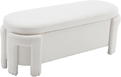 Modern Upholstered Storage Bench, Boucle Sherpa Fabric 50" Long Entryway Bench with Storage and Seating, Comfy Cute Ottoman Bench for Living Room/End of Bed/Hallway, White