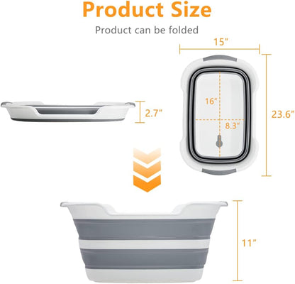 Collapsible Pet Bathtub, 7.1 Gal (27L) - Foldable Bathing Tub with Drain Plug for Dogs & Cats Under 30 lbs - Multi-Use as Laundry Basket, Storage Organizer, Camping Sink (Grey)