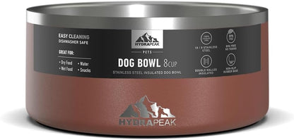 Hydrapeak Dog Bowl; Non Slip Stainless Steel; Water and Food Dish; Large Sized and Small Dogs; 32oz 64oz; Multiple Sizes | 8 Cup | Gingerbread
