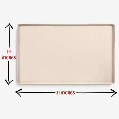 DogBuddy Waterproof Dog Food Mat with Raised Edge, Silicone - Nonslip Pet Feeding Mat for Floors (M: 21' x 14', Vanilla)