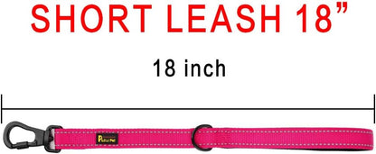 PLUTUS PET Short Training Dog Leash with Padded Handle for Medium Large Big Dogs,18 Inch Heavy Duty Strong Traffic Leash with Carabiner Clip for Climbing Walking or Guiding Blind（18”，Pink