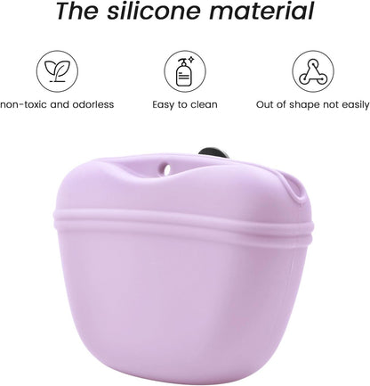 AUDWUD Silicone Dog Treat Pouch,With Dog Training Clicker,Clip on Portable Training Container,Convenient Magnetic Buckle Closing and Waist Clip
