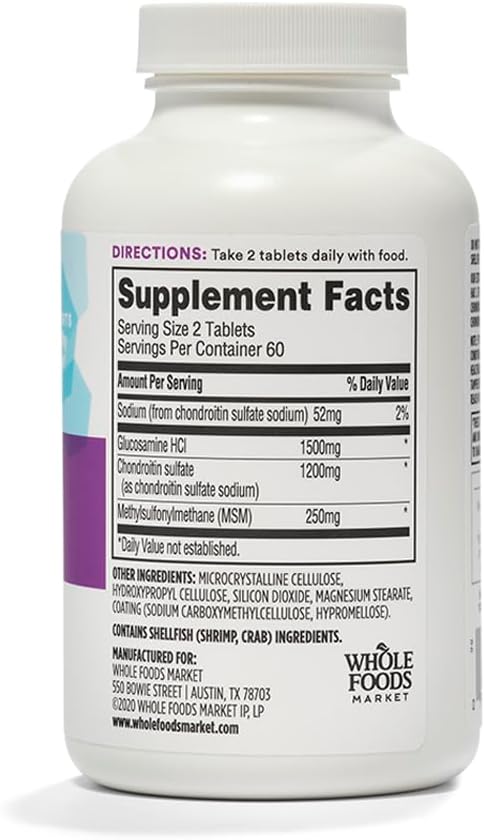 365 by Whole Foods Market, Extra-Strength Glucosamine Chondroitin and MSM, Supports Healthy Joints, 120 Tablets