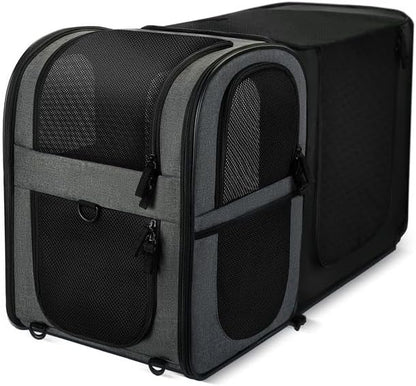 Apollo Walker Pet Carrier Backpack for Large/Small Cats and Dogs, Puppies, Safety Features and Cushion Back Support for Travel, Hiking, Outdoor Use (Gray-Expandable)