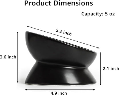 YINGFAN Elevated Cat Bowls, 5oz Ceramic Raised Cat Bowl for Cats/Kittens with Tilted Design, Porcelain Cats Feeding Dishes for Food/Water, Anti Vomit, Microwave & Dishwasher Safe (Black)