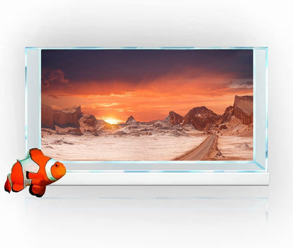 30X18IN Sun and Desert Moon Themed Reptile Habitat on Orange Durable Decorative Background, Terrarium Background with 10EVA Double-Sided Tape