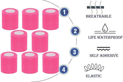 Self Adhesive Bandage Wrap,2 Inch Pink Breathable Elastic Cohesive Bandages, Vet Wrap Sports Tape Bulk for First Aid Supplies, Wrist Sprains Protection