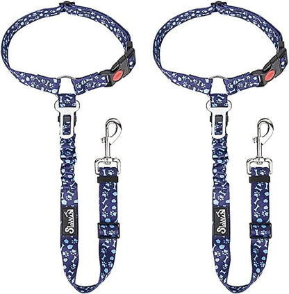 SlowTon Dog Seat Belt for Car, 2 Pack Dog Car Harness Seatbelt Adjustable with Elastic Bungee Buffer, 2 in 1 Pet Car Leash Headrest Restraint Dog Reflective Safety Tether (Blue Paw, Headrest+Clip)