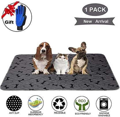 Washable Dog Pee Pads with Free Grooming Gloves,Non Slip Dog Mats with Great Urine Absorption,Reusable Puppy Pee Pads for Whelping,Potty,Training,Playpen