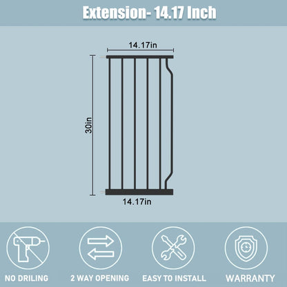 Extra Wide Baby Gate With 14.17in Extensions - Walk Through Pressure Mount Auto Close Child Safety Gate (Black, Extension-14.17"/36cm)