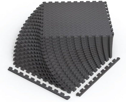Norsk Foam Floor Gym Mats with Interlocking Tiles, .47" Thick, 24"x24",6-Pack, 24 Square Feet, Diamond Plate Design, Grey