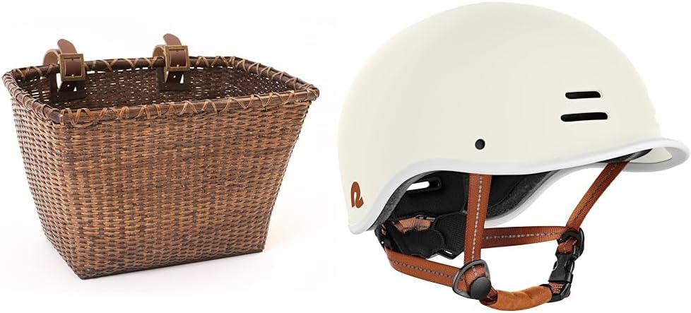 Retrospec Bicycles Cane Woven Rectangular Toto Basket with Authentic Leather Straps and Brass Buckles