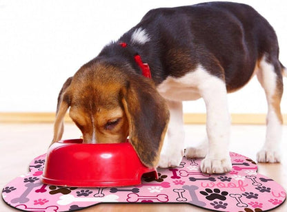 Dog Food Mats for Floors Waterproof, Pet Feeding Absorbent Water Bowl Mat Cat Placemats Pink Bone Shape 25.5 * 17 inch