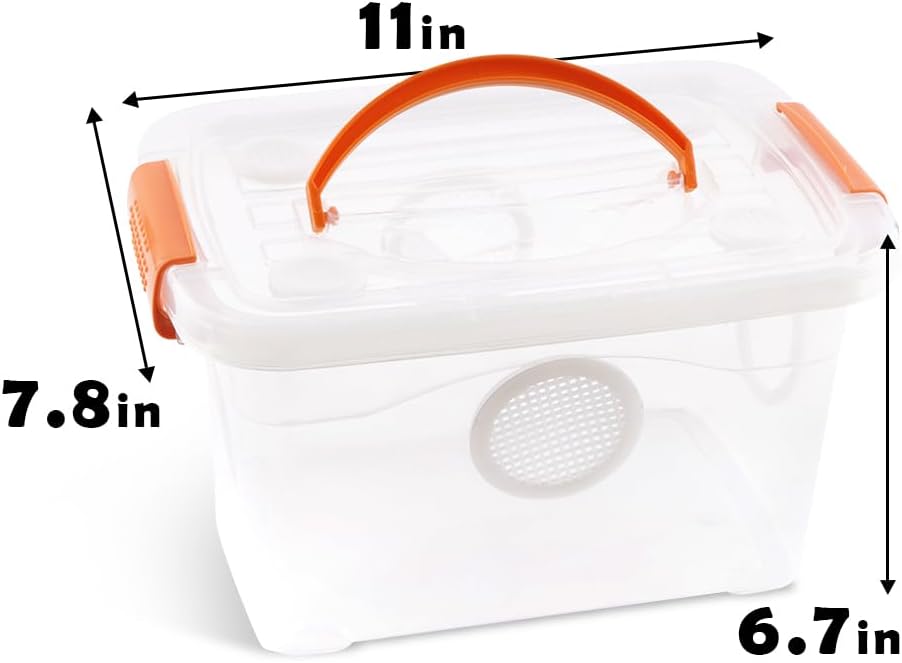 Reptile Feeding Box Snake Plastic Transparent Breeding Box Hatching Container for Small Reptile Bearded Gecko Dragon Lizard Spider Frog Scorpion (11 x 7.8 x 6.7 Inch)