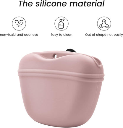AUDWUD Silicone Dog Treat Pouch,With Dog Training Clicker,Clip on Portable Training Container,Convenient Magnetic Buckle Closing and Waist Clip