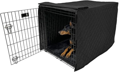 4Knines Quilted Dog Crate Cover – Heavy-Duty, Water-Resistant Fabric for Indoor/Outdoor Use – Durable Travel Cage Cover for Training, Weather Protection – Fits 36-Inch Crates – Black