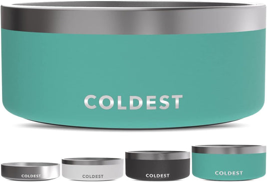 Coldest Dog Bowl - Anti Rust Metal, Non Slip, 3 Layers Insulated Stainless Steel Dog Bowls - Spill Proof & Heavy Duty - Water Bowl for Dogs, Cats & Pets, Dish Washer Safe (100 oz, Terraform Green)