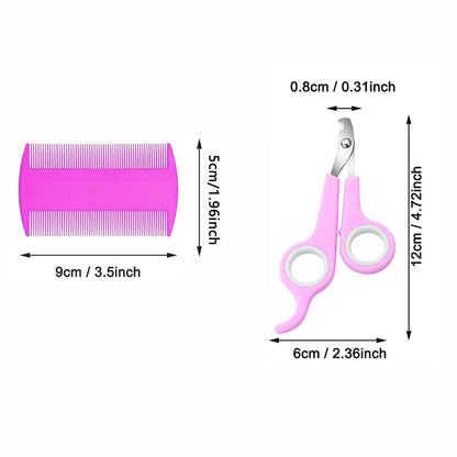 7-Piece Small Pet Grooming Kit: Brush, Nail Clippers, Hair Remover, Shampoo Brush with Hand Strap for Rabbits, Hamsters, Bunnies