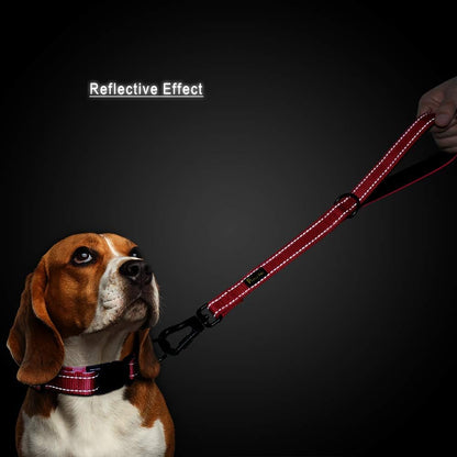 PLUTUS PET Short Training Dog Leash with Padded Handle for Medium Large Big Dogs,18 Inch Heavy Duty Strong Traffic Leash with Carabiner Clip for Climbing Walking or Guiding Blind（18”，Red