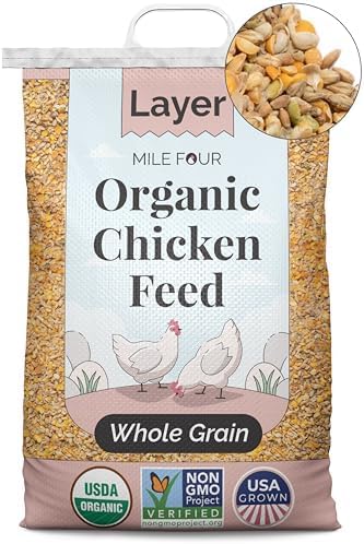 Organic Chicken Feed – Layer Whole Grain, Non-GMO, USA Grown, 16% Protein, Corn-Free, Soy-Free, Non-Medicated Feed for Chickens, 23 lbs