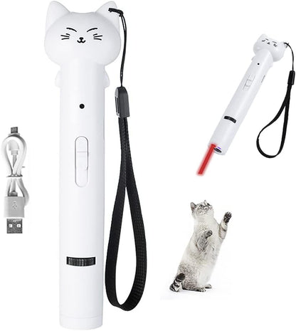 PARTSPOWER Laser Pointer Interative Cat Toy for Cats to Chase, Rechargeable Red Laser Light Pointer Exercises Training Tool for Kittens Cats Dogs (White)