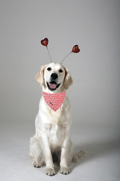 Lionet Paws Valentine Dog Bandana for Small Medium Dogs,Pink Hearts Kerchief Washable Dog Triangle Bibs Scarf for Girl or Boy Gift