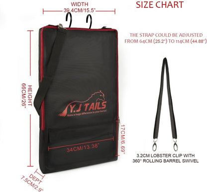 Horse Tack Carry Bag, Horse Harness Bag for Halters, Bridle, Equestrian Reins, Bits and Headstalls, Miniature Horse Harness with 3 Prong Tack Rack (Black)