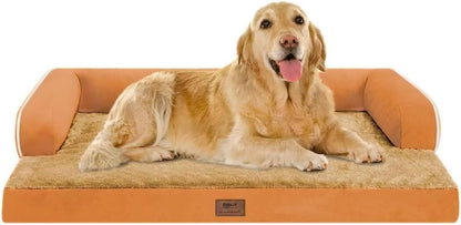 Large Dog Bed Orthopedic Washable, Orthopedic Dog Beds for Large Dogs with Washable Cover, Removable Bolster and Non-Slip Bottom Orange Dogs Beds, XL XLarge Extra Large Dogs