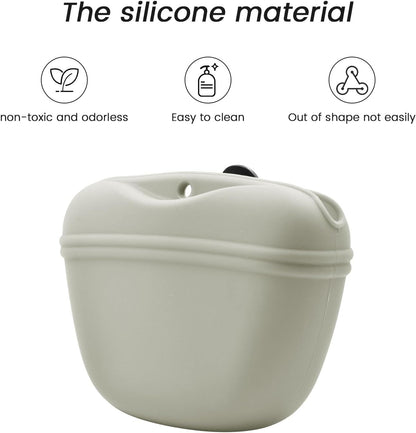AUDWUD Silicone Dog Treat Pouch,Clip on Portable Training Container,Convenient Magnetic Buckle Closing and Waist Clip,No BPA