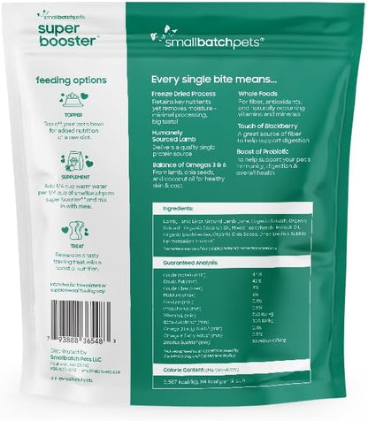 smallbatch Freeze Dried Dog Treats, Superfood Food Topper Lamb Bites for Dogs & Cats, Probiotics, Organic Ingredients, High Protein, Grain Free Healthy Treat or Food Topper, Made in The USA, 7 oz Bag