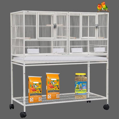 Single Stackable Center Divided Breeder Breeding Bird Flight Double Rolling Cage for Aviaries Canaries Cockatiels Lovebirds Finches Budgies Small Parrots (White Vein, Single Story)