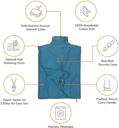 Cozy Comfort Carrier - X-Large Light Blue Cat Carrier and Cat Restraint Bag for Medication Administration, Grooming, Vet Visits, Dental Care, and Nail Trimming