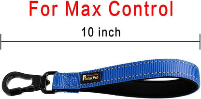 PLUTUS PET Short Dog Leash, Reflective Nylon Padded Handle, Strong Traffic Leash with Carabiner Clip, Perfect for Large or Medium Dogs (10”，Royal Blue)