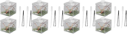 balacoo 8 Sets Jumping Spider Enclosure: Spider Cage Habitat Jumping Terrarium Micro Scorpion Droppers Reptile Hide Clear Enclosure Breeding Box Case with Breeding Tweezers